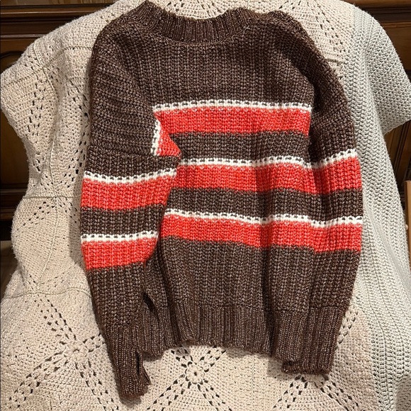Aerie Brown and Red Striped Crew Neck Sweater - Picture 3 of 3